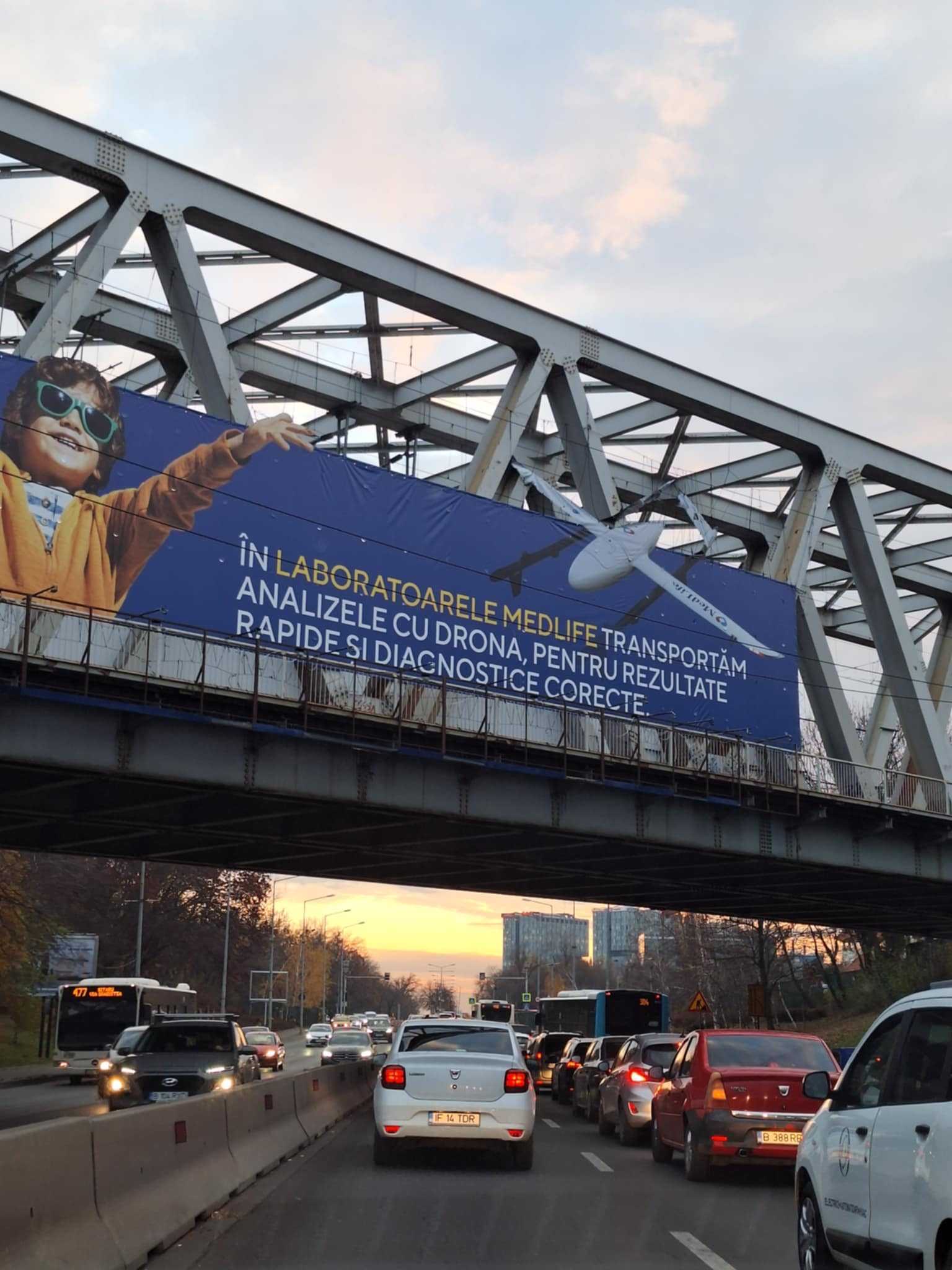 MedLife drone-transport campaign billboard, Romania